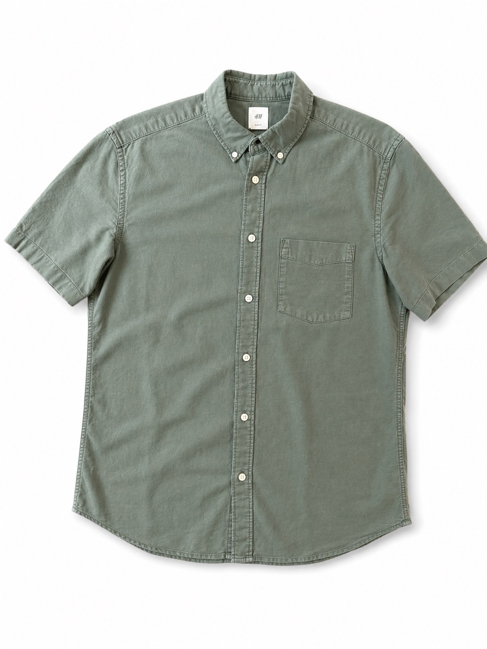 H&M Men's Short-Sleeve Button-Down Shirt in Olive